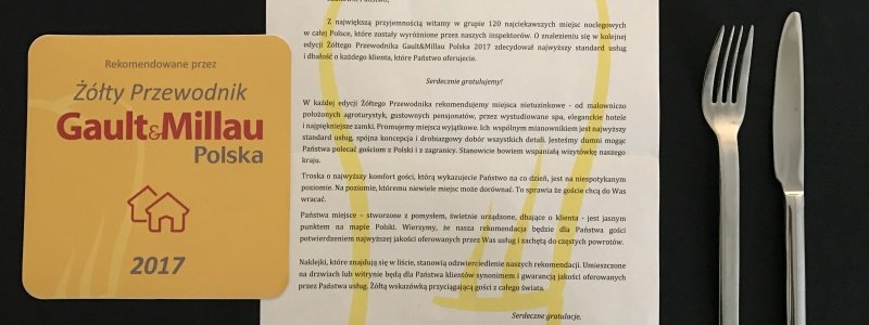 HOT_elarnia**** ponownie w gronie wyróżnionych w Żółtym Przewodniku Gault&Millau Polska 2017