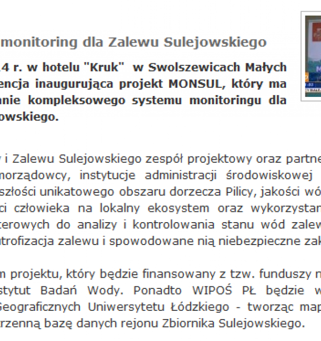 MONSUL - czyli monitoring dla Zalewu Sulejowskiego