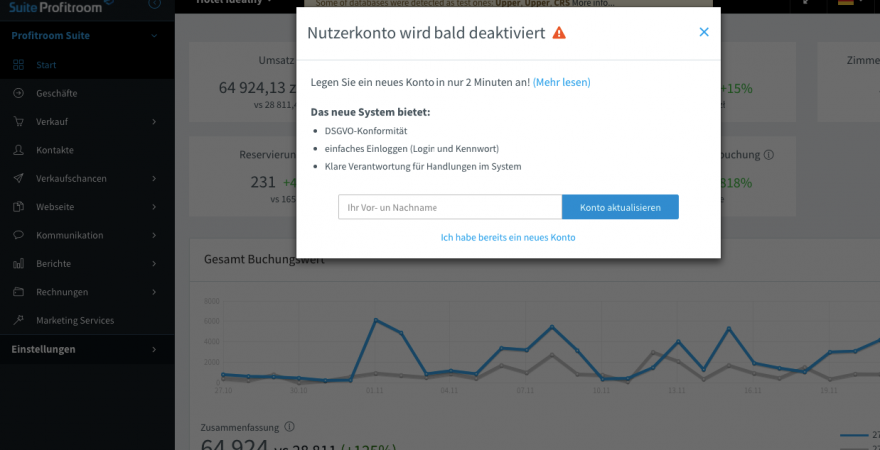 Neues Account in Profitroom Suite!