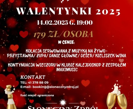 Kolacja Walentynkowa 14.02.2025 w Restauracji Ponidzie z muzyką na żywo