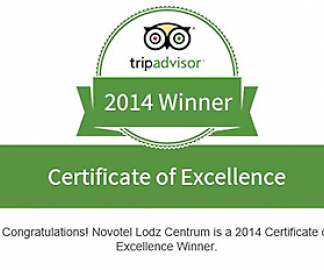 Novotel Łódź Centrum z certyfikatem doskonałości TripAdvisor.