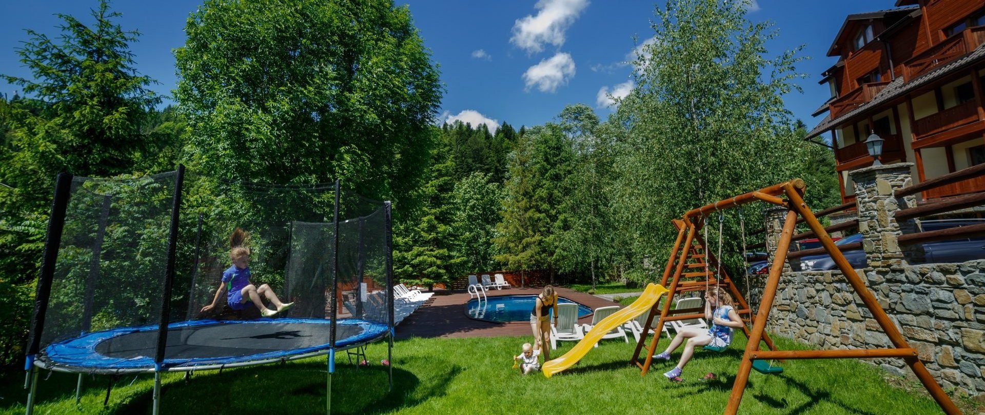 Playground (swing, slide and trampoline)