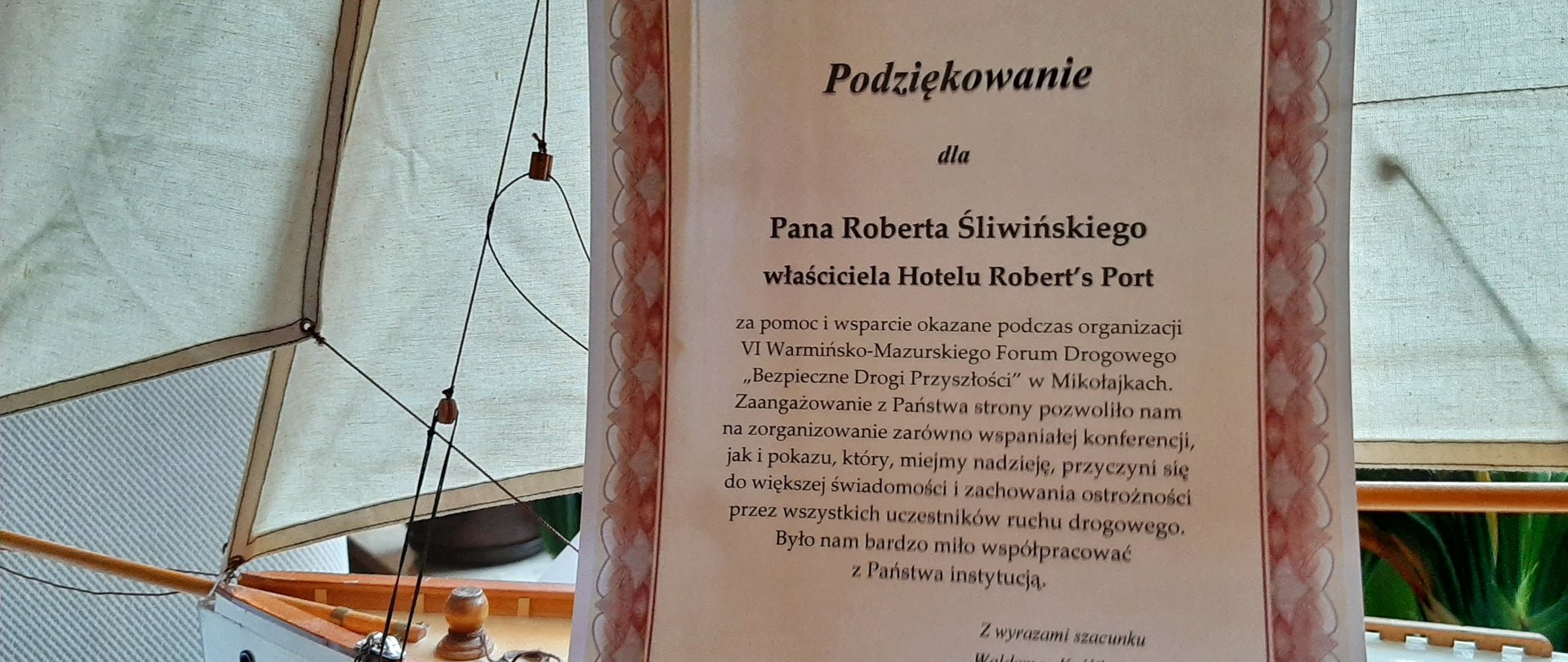Dyrektor Zarządu Dróg Wojewódzkich w Olsztynie dziękuje Robertowi Śliwińskiemu