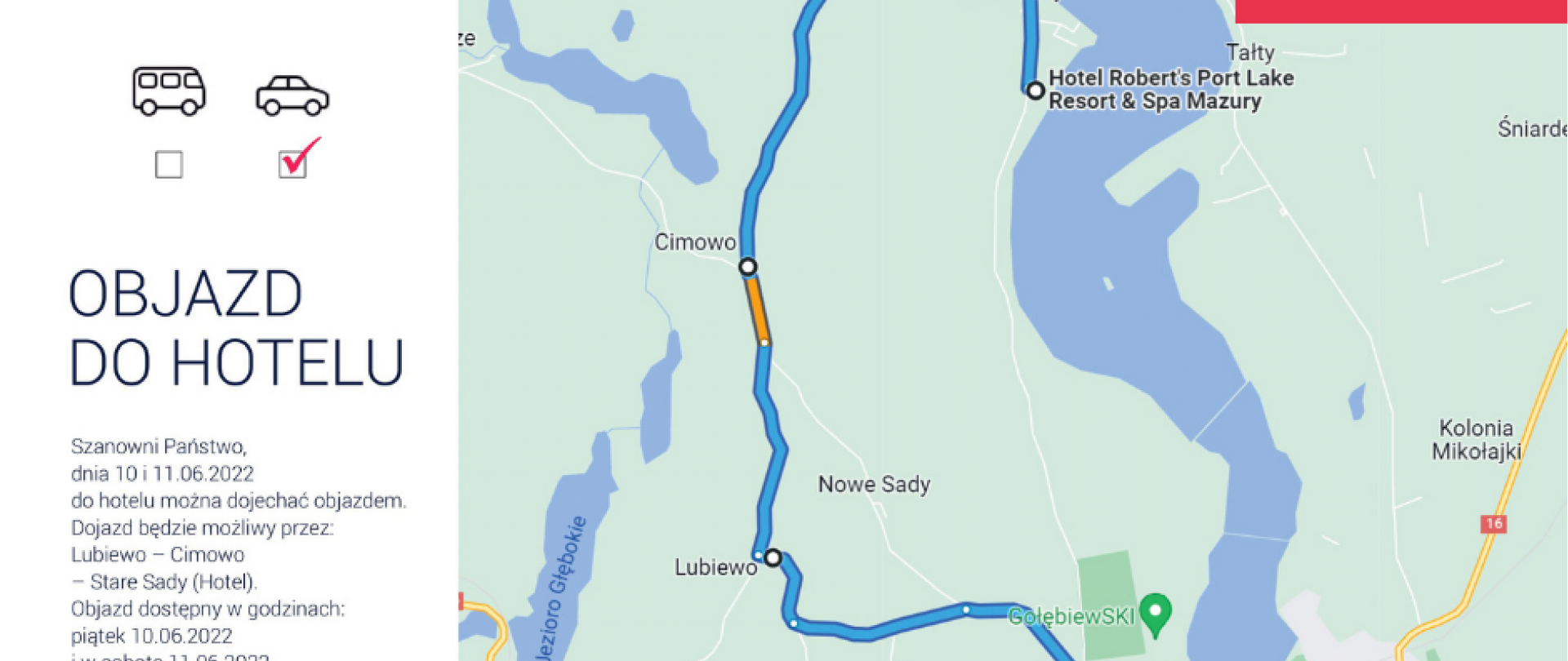 Diversions to Stare Sady in connection with Rally Poland