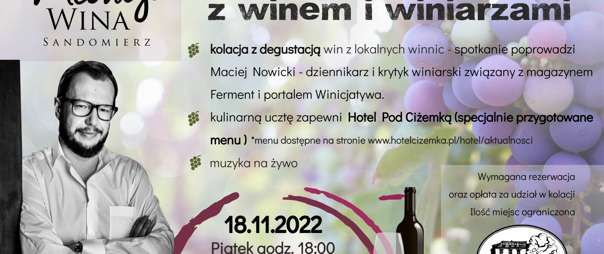 Święto Młodego Wina - kolacja degustacyjna 18.11.2022