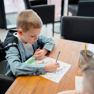 Coloring books, paints, plasticine