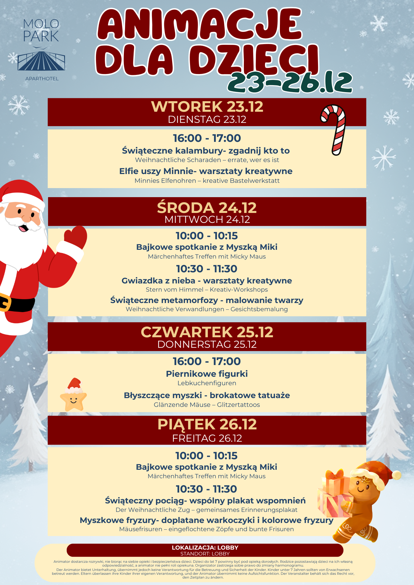 ANIMACJE ŚWIĄTECZNE DLA DZIECI (23-26.12.2025)