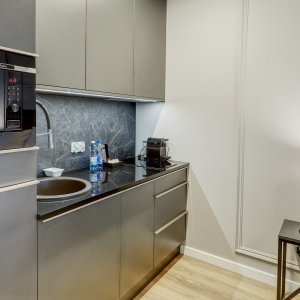 przestronny, w pełni wyposażony aneks kuchenny z nowoczesnymi urządzeniami