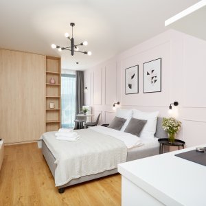 Elegancki apartament, idealny dla pary, położony w samym sercu Krakowa. Doskonały wybór na weekendowy wypad.