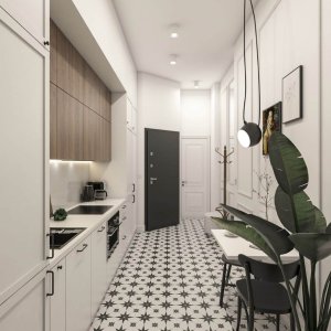 Przestronny przedpokój w eleganckim apartamencie – stylowe i funkcjonalne wnętrze.