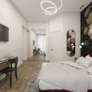 Nowoczesny apartament dwuosobowy w centrum Krakowa – komfortowe wnętrze dla pary lub gości.