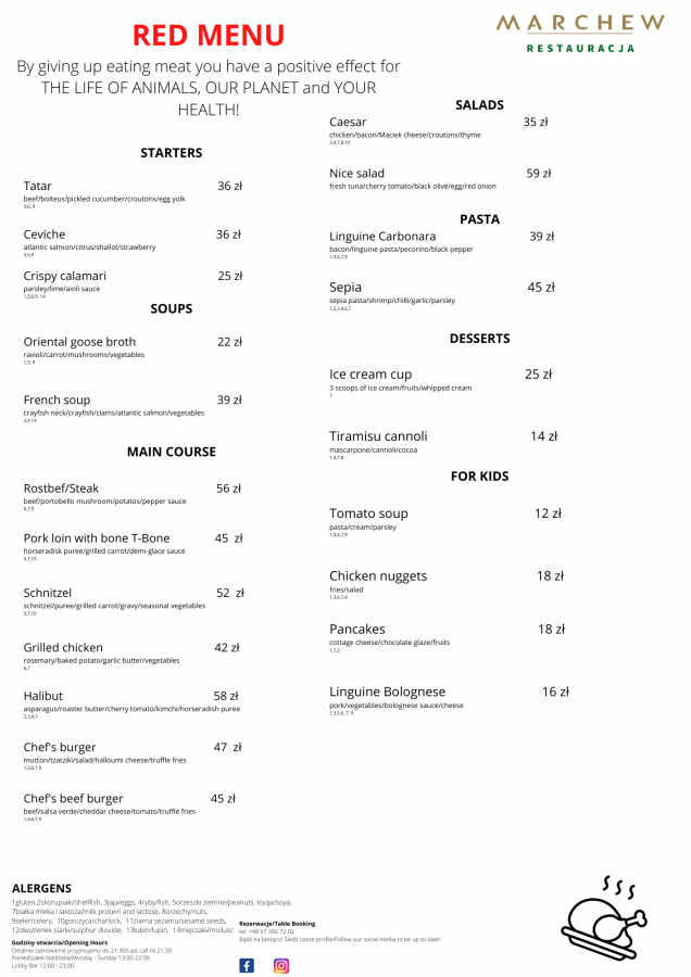 Menu a la carte Arche Hotel Piła