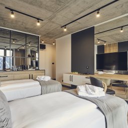  Stylish room with metal accents and warm lighting