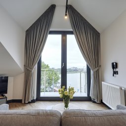 Stylish hotel room with a view of the Vistula