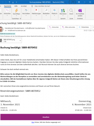 Invitation to the guest information system by email