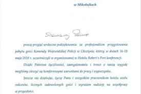 Podziękowanie Komenda Wojewódzka Policji w Olsztynie